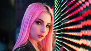 Pink hair cyberpunk portrait elsa - a colorful wall free wallpaper