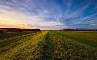 Field road sky clouds ocean - field free wallpaper for desktop
