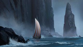 Boat foggy cliff lighthouse matte - a lighthouse in the distance free wallpaper