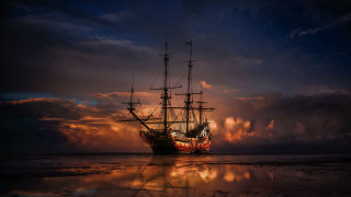 Large ship water reflection sunset - sunset free wallpaper