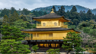 Yellow building tower forest mountains - a yellow building free wallpaper