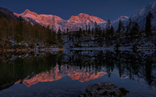 Mountain reflection sunset pink sky 4 - widescreen free wallpaper