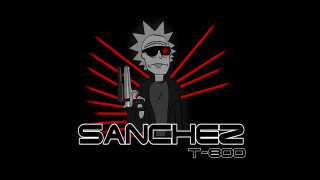 Cartoon character holding gun sanches - synthwave free wallpaper