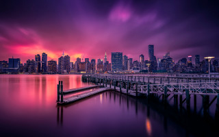 City skyline purple pink water - arie smit free wallpaper for desktop