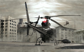 Helicopter parking lot building flying - a helicopter free wallpaper