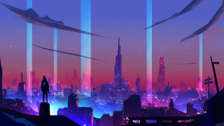 City skyline rooftop night fireworks - night free wallpaper