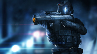 Futuristic suit gun glowing light - his hand free wallpaper