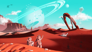 Desert space ship astronauts planet - rossdraw global illumination free wallpaper