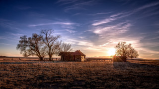 Sunset horizon house tree fence - dennis ashbaugh free wallpaper for desktop