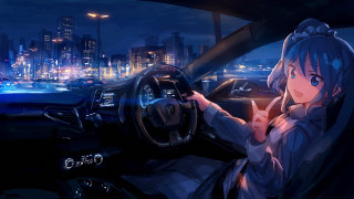 Woman driving city night skyline - a car in a city free wallpaper