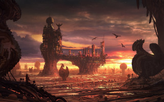 Futuristic city giant structure night - a futuristic city free wallpaper