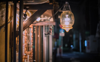 Streetlight birdcage nighttime tiltshift atmospheric - chiharu shiota free wallpaper