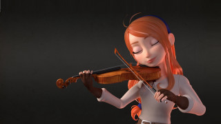 Cartoon girl violin kinetic art - a violin free wallpaper