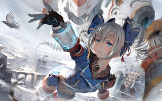 Woman blue outfit gun flying - a blue outfit holding free wallpaper
