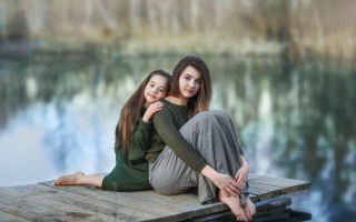 Lake dock two women brown - elinor proby adams free wallpaper