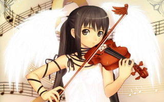 Girl long hair holding violin 2 - angel free wallpaper