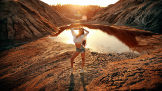 Elina karimova bikini rocky beach - sunrise time free wallpaper