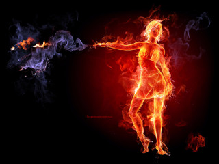 Woman flames black red background - woman free wallpaper