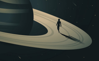 Space man planet stars shadows - a space free wallpaper