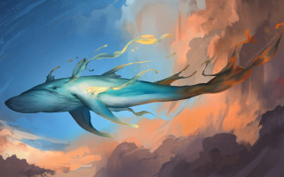 Blue whale fantasy airbrush sky - ocean free wallpaper