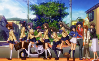 Anime girls street corner dog - a dog in front free wallpaper