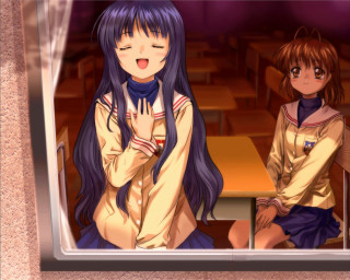 Anime girls classroom table blue - one girl free wallpaper