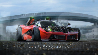Red sports car bridge person - a large engine free wallpaper