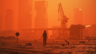 Futuristic man railway city dystopian - futurism free wallpaper