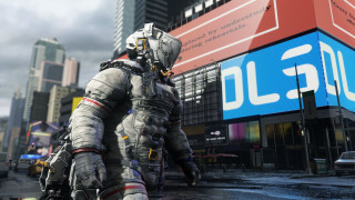 Futuristic man city street billboard - unreal engine 5 free wallpaper