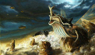 Dragon bird fish painting artwork - a painting of a dragon free wallpaper