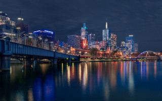 Australian tonalism cityscape bridge lights - a matte painting free wallpaper