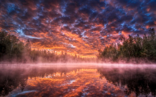 Lake trees clouds mist city - mist free wallpaper