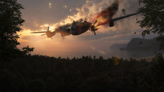 Plane sunset forest smoke explosion - cinematic matte painting free wallpaper