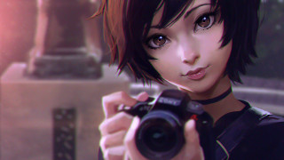 Woman camera statue gun blurry - a camera in front free wallpaper