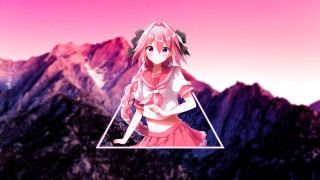 Pink dress mountains sunset boys - low free wallpaper