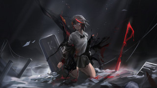 Bloodied woman darkroom horns scissor - bloody free wallpaper