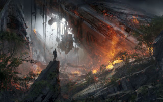 Sci fi cliff fire embers - craig mullins free wallpaper