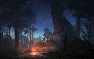 Woods campfire night tent stars - a campfire free wallpaper