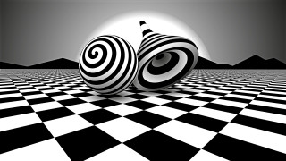 Black white checkered floor ball - abstract illusionism free wallpaper