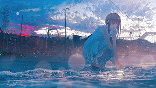 Woman white dress water veil - her pocket free wallpaper