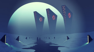 Futuristic city giant moon foreground - low free wallpaper