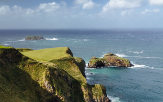 Scenic golf ocean green lands - far free wallpaper