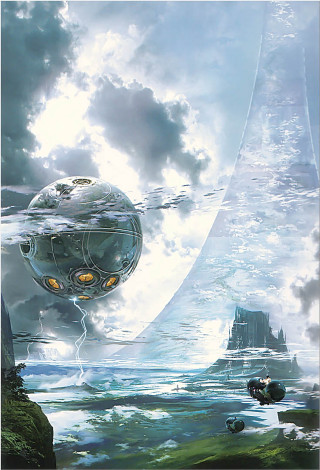 Futuristic city floating moon alien - free sci-fi wallpaper