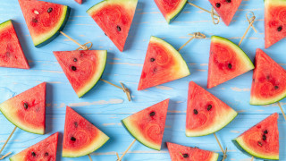 Watermelon slices blue table summer - the middle free wallpaper for desktop