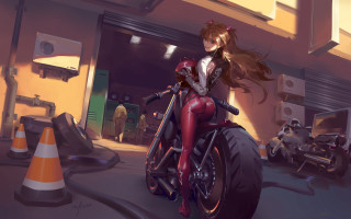 Cyberpunk catwoman motorcycle city traffic - bayard wu free wallpaper