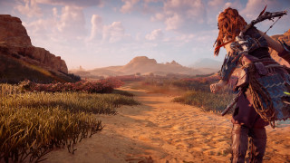 Desert woman archer mountains sunset - primitivism free wallpaper