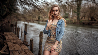 Woman dock river bridge blonde - a wooden bridge free wallpaper