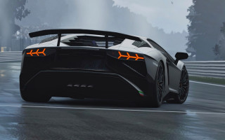 Black sports car rainy road - a wet road in the rain free wallpaper