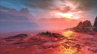 Desert river mountains sunset space - a computer free wallpaper