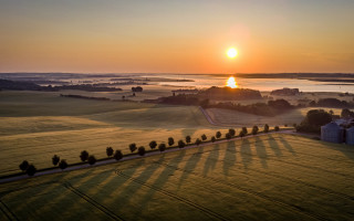 Sunset farm water trees puzzle - a body of water free wallpaper for desktop